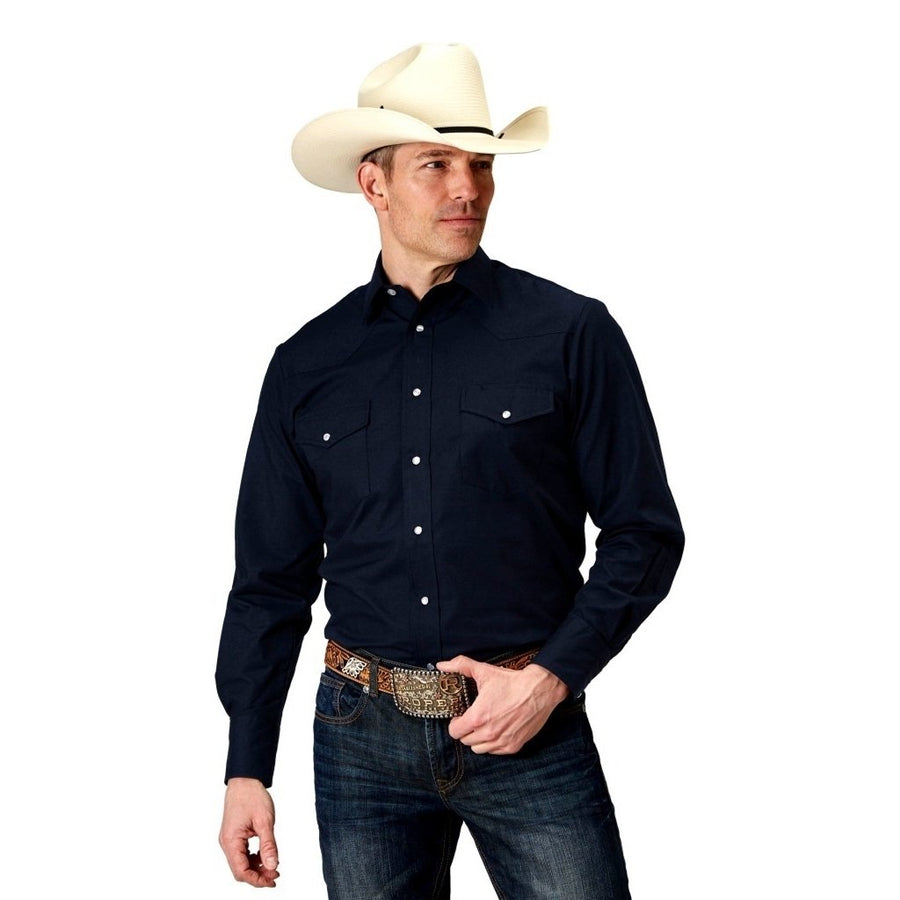 Roper Western Shirt Mens Cotton L/S Solid Blue 01-001-0025-0370 BU Image 1