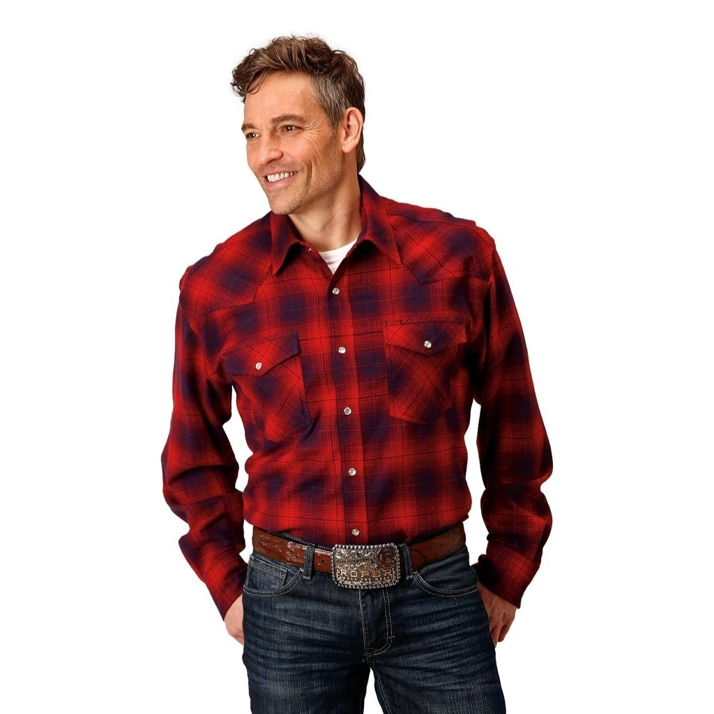 Roper Western Shirt Mens L/S Plaid Snap Red 03-001-0522-5696 RE Image 1