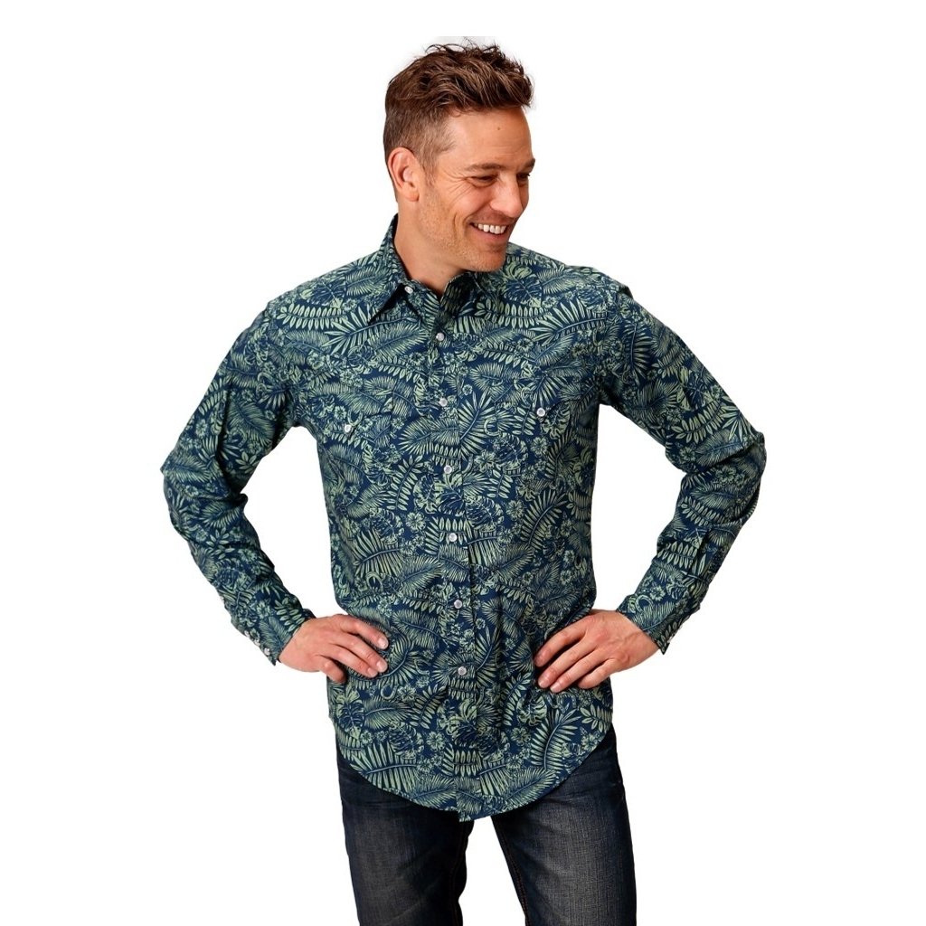 Roper Western Shirt Mens L/S Print Snap Green 03-001-0064-0465 GR Image 1