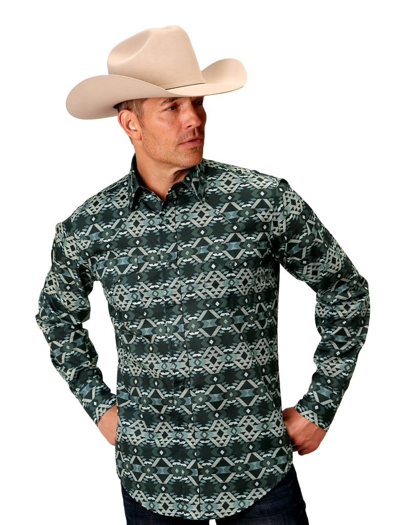 Roper Western Shirt Mens L/S Horizontal Aztec Gray 03-001-0067-0469 GY Image 1