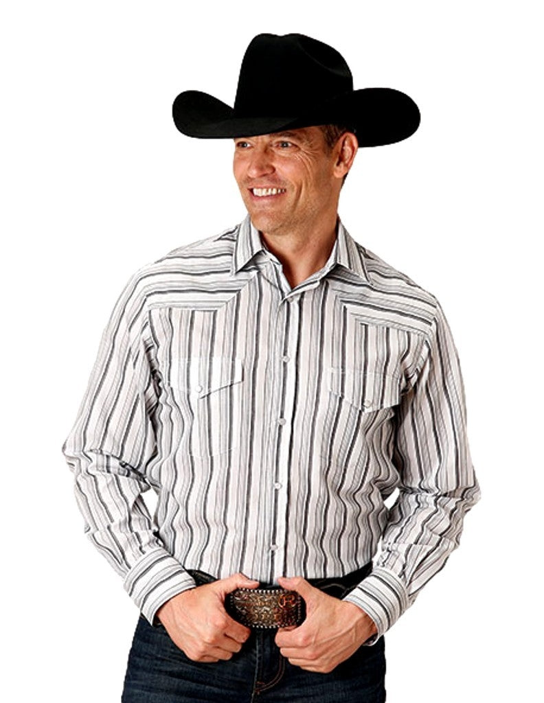 Roper Western Shirt Mens L/S Stripe Snap Gray 01-001-0144-0513 GY Image 1