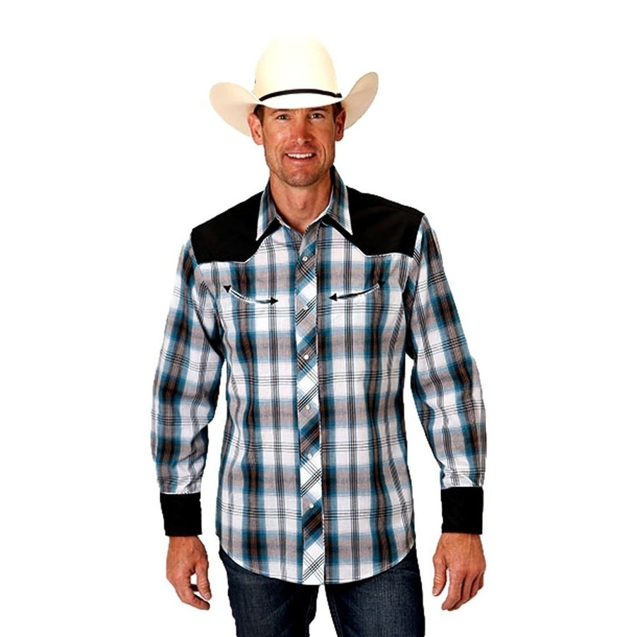 Roper Western Shirt Mens L/S Plaid Snap Blue 01-001-0087-0587 BU Image 1