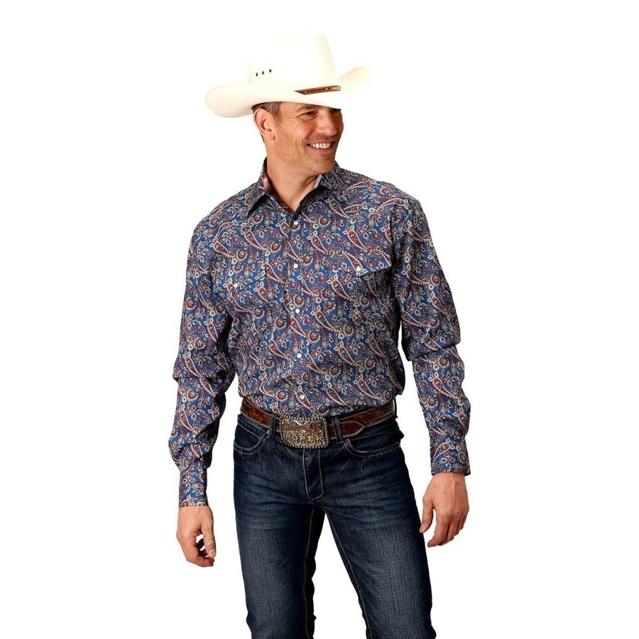 Roper Western Shirt Mens L/S Allover Print Blue 03-001-0225-4020 BU Image 1