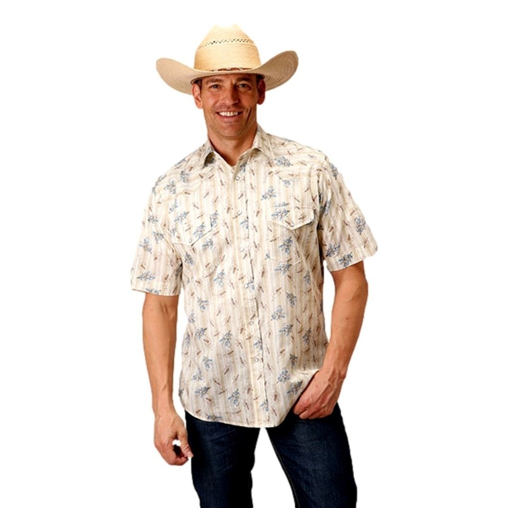 Roper Western Shirt Mens Short Sleeve Vintage Tan 01-002-0019-0564 TA Image 1