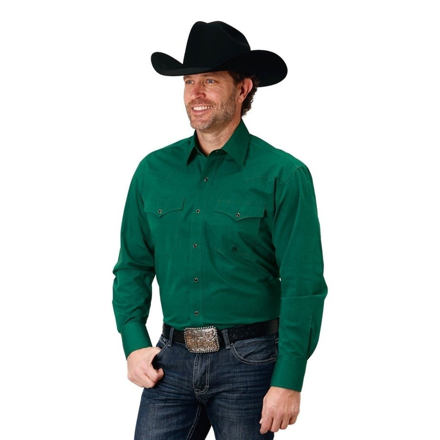 Roper Western Shirt Mens L/S Solid Snap Green 03-001-0765-0184 GR Image 1