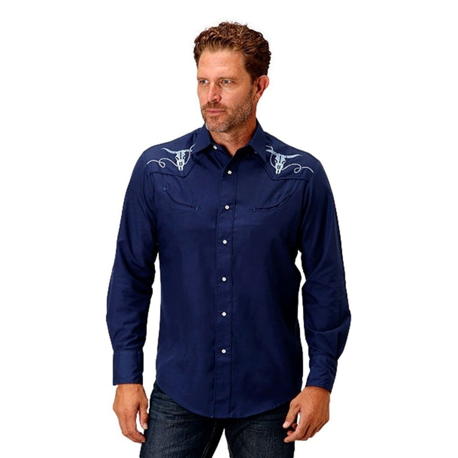 Roper Western Shirt Mens L/S Solid Snap Blue 01-001-0017-0512 BU Image 1