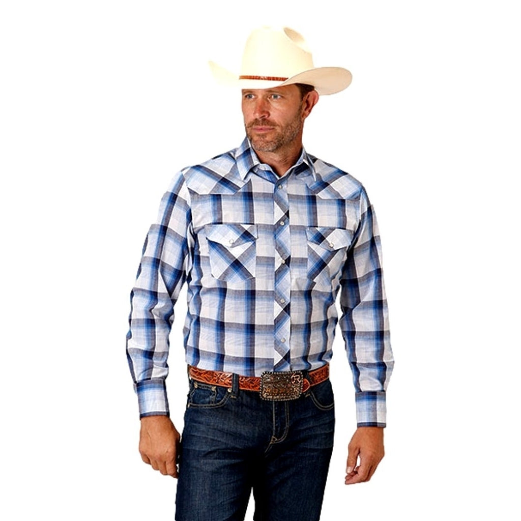 Roper Western Shirt Mens L/S Yarn Dyed Blue 01-001-0101-0583 BU Image 1