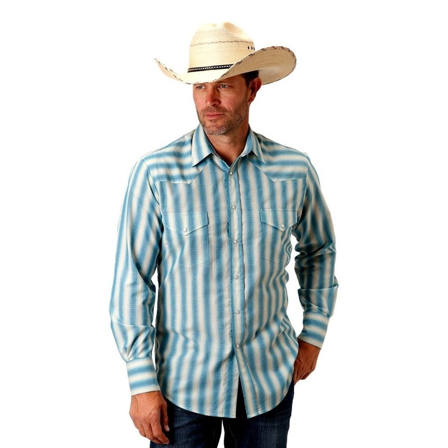 Roper Western Shirt Mens L/S Ombre Stripe Aqua 01-001-0044-0250 BU Image 1