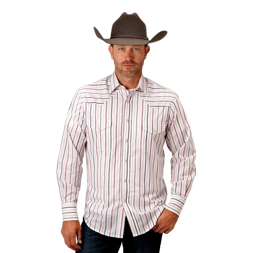 Roper Western Shirt Mens L/S Stripe White Red Gray 01-001-0174-0247 WH Image 1