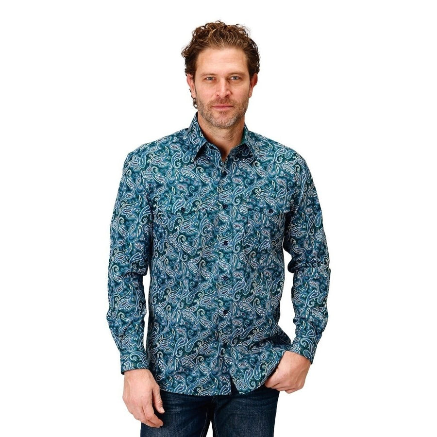 Roper Western Shirt Mens L/S Paisley Button Blue 03-001-0325-1000 BU Image 1