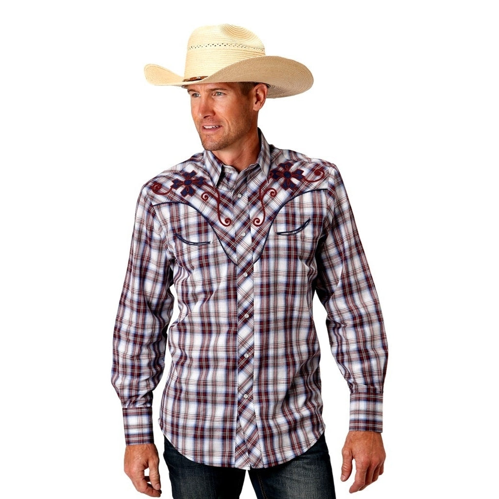 Roper Western Shirt Mens L/S Snaps Plaid Wine 01-001-0024-2005 WI Image 1