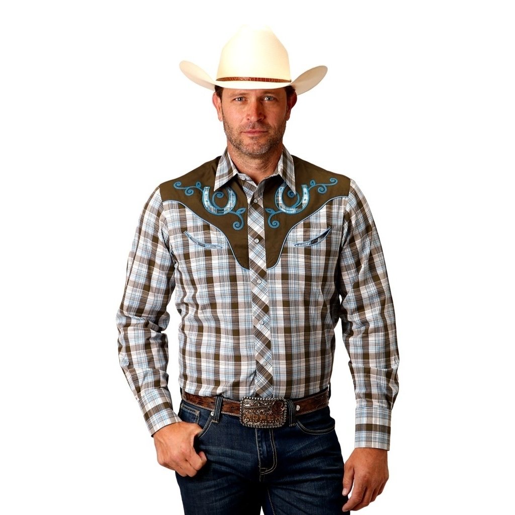 Roper Western Shirt Mens L/S Plaid Snap Brown 01-001-0024-2007 BR Image 1