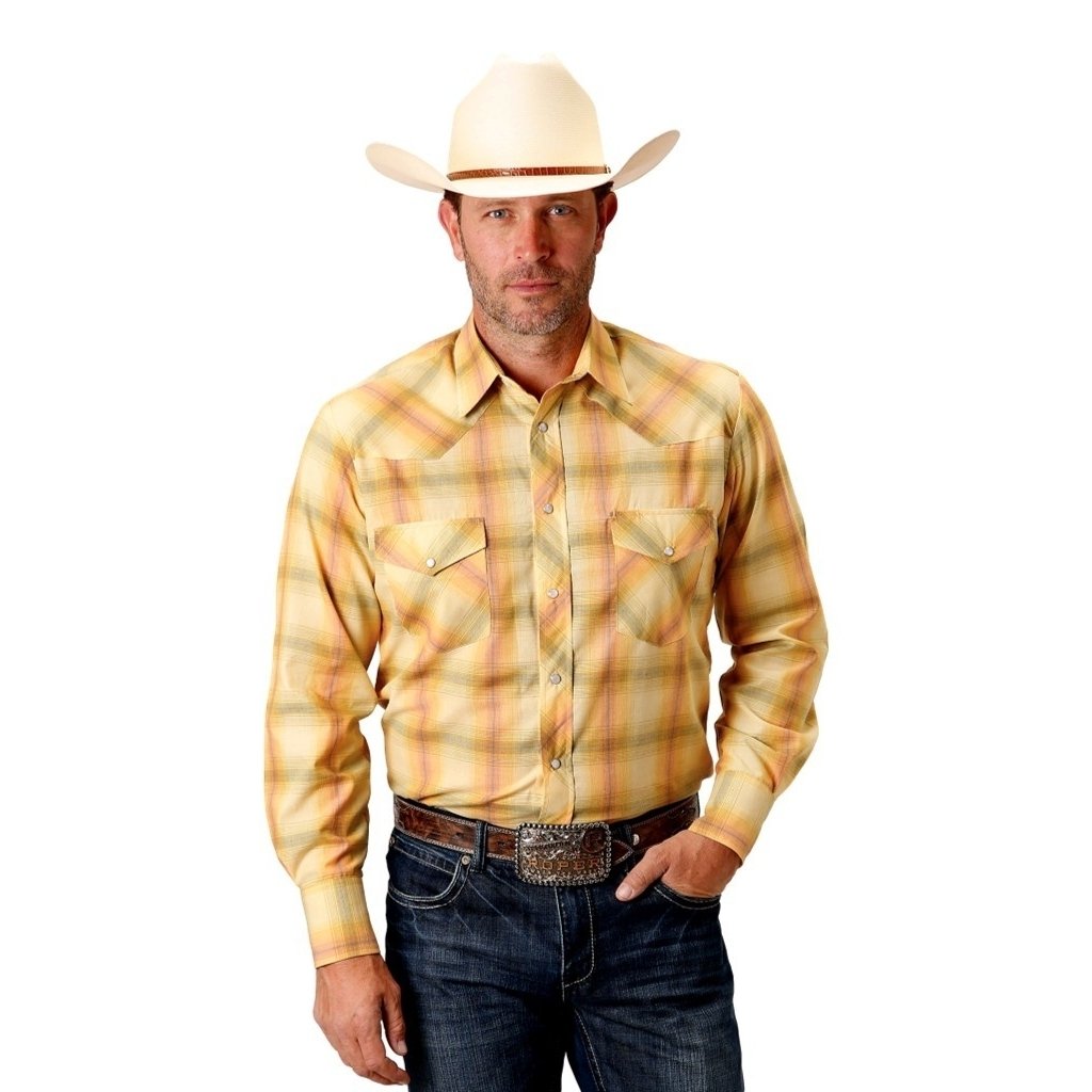 Roper Western Shirt Mens L/S Dyed Polyester Yellow 01-001-0101-2006 YE Image 1