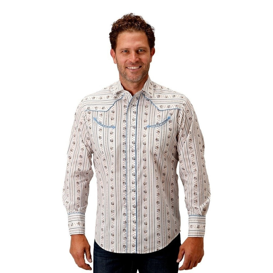 Roper Western Shirt Mens L/S Snap Wallpaper Print 01-001-0086-3058 WH Image 1