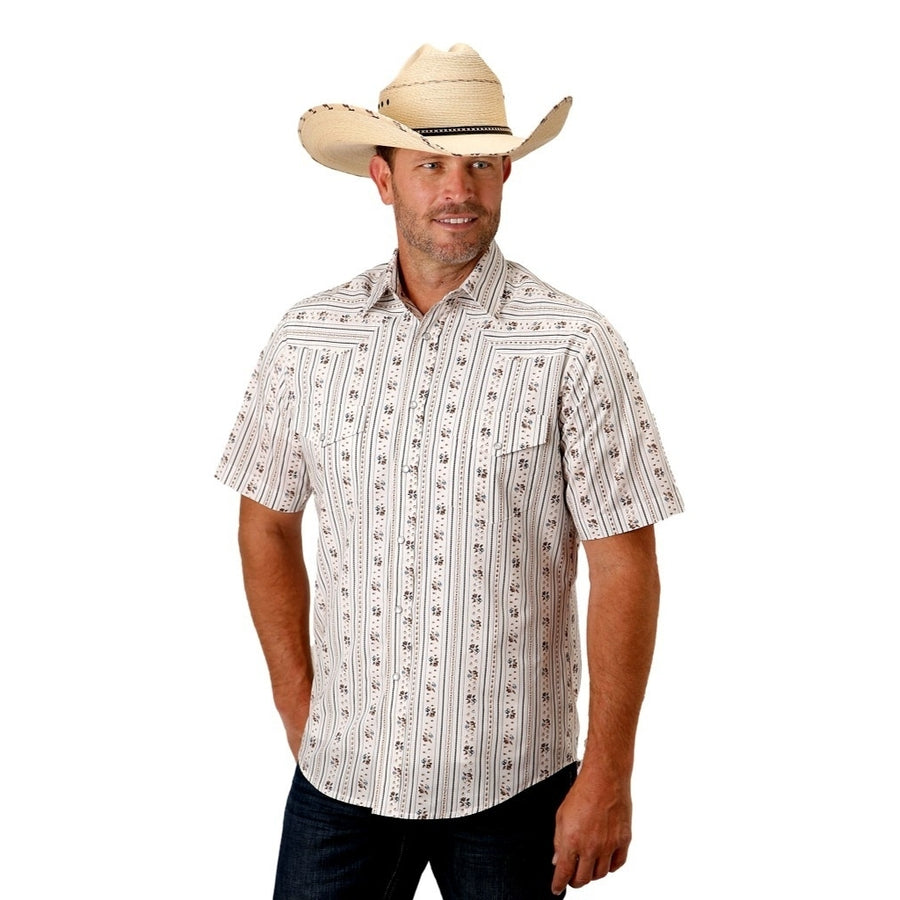 Roper Western Shirt Mens S/S Snap Wallpaper 01-002-0019-3058 WH Image 1