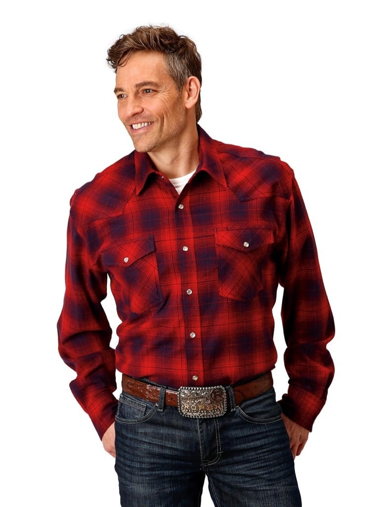 Roper Western Shirt Mens Flannel Plaid L/S Red 03-001-0722-5696 RE Image 1