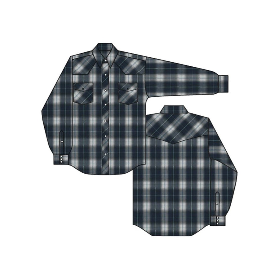 Roper Western Shirt Mens L/S Plaid Snap Navy 01-001-0171-2004 BU Image 1