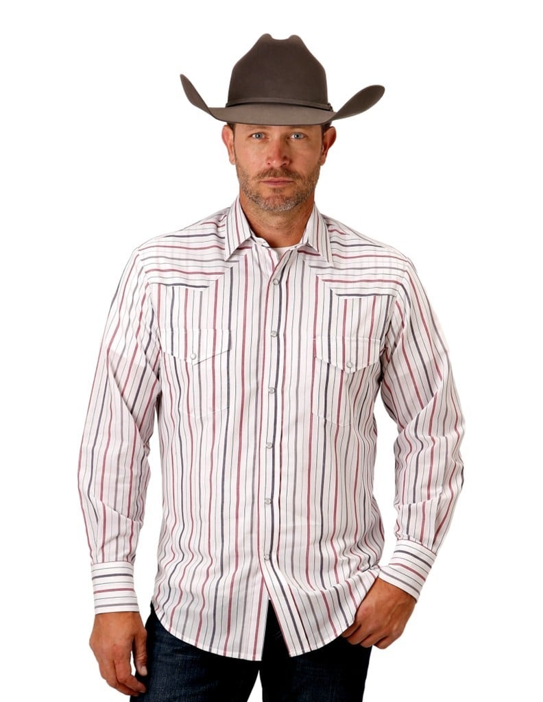 Roper Western Shirt Mens Long Sleeve Stripes White 01-001-0144-0247 WH Image 1