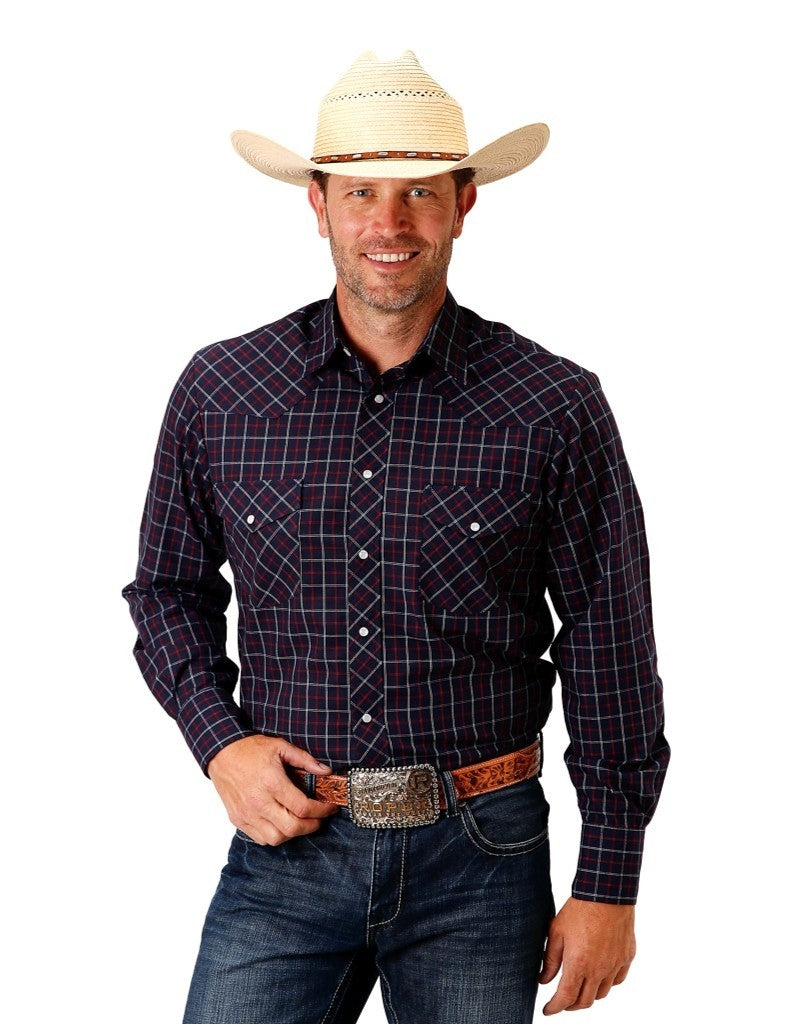 Roper Western Shirt Mens L/S Polyester Navy 01-001-0101-2008 BU Image 1