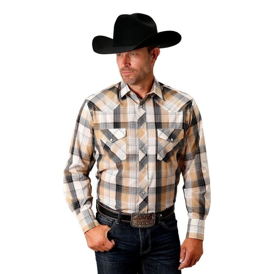 Roper Western Shirt Mens L/S Plaid Fabric Black 01-001-0101-2009 BL Image 1