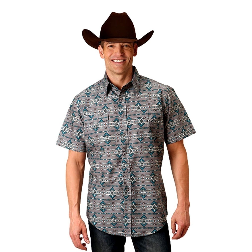 Roper Western Shirt Mens Short Sleeve Aztec Gray 03-002-0067-0304 GY Image 1