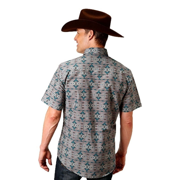 Roper Western Shirt Mens Short Sleeve Aztec Gray 03-002-0067-0304 GY Image 2