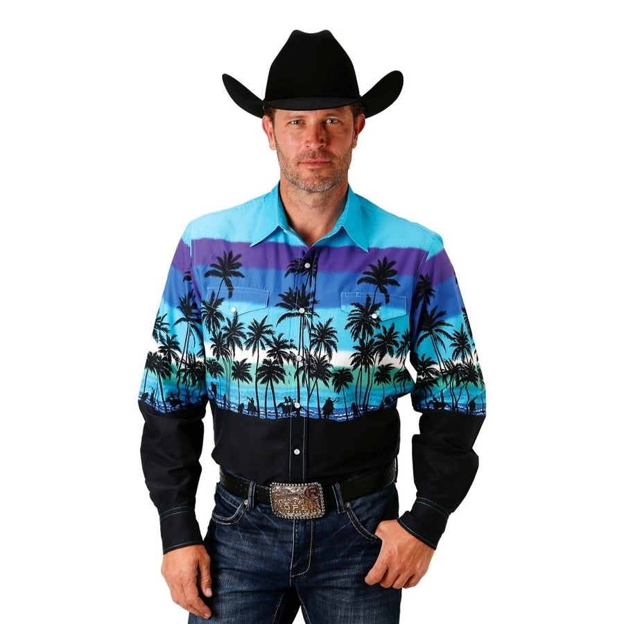 Roper Western Shirt Mens L/S Scenic Snap Blue 03-001-0421-0306 BU Image 1