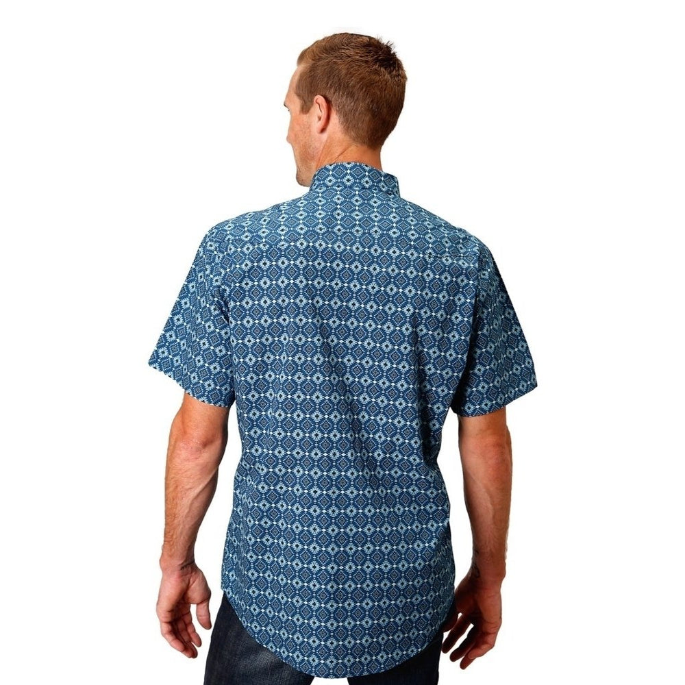 Roper Western Shirt Mens Short Sleeve Aztec Blue 03-002-0064-0309 BU Image 2