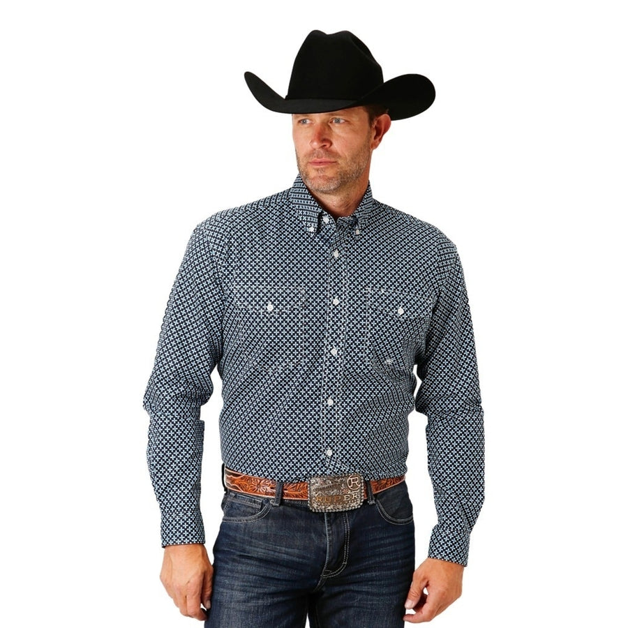 Roper Western Shirt Mens L/S Print Button Blue 03-001-0625-2014 BU Image 1