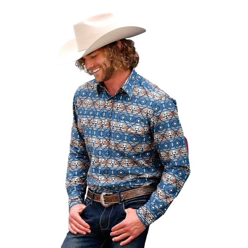 Tin Haul Western Shirt Mens Long Sleeve Aztec Blue 10-001-0067-0220 BU Image 1