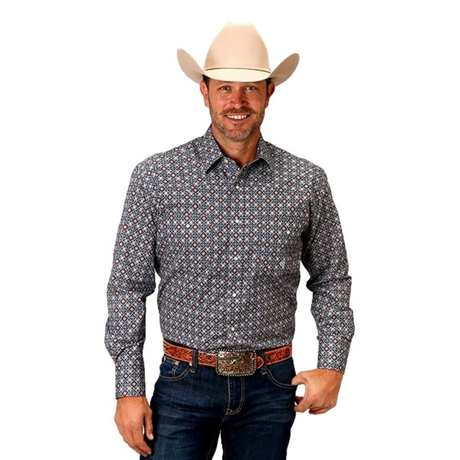 Roper Western Shirt Mens L/S Print Snap Gray 03-001-0725-2019 GY Image 1