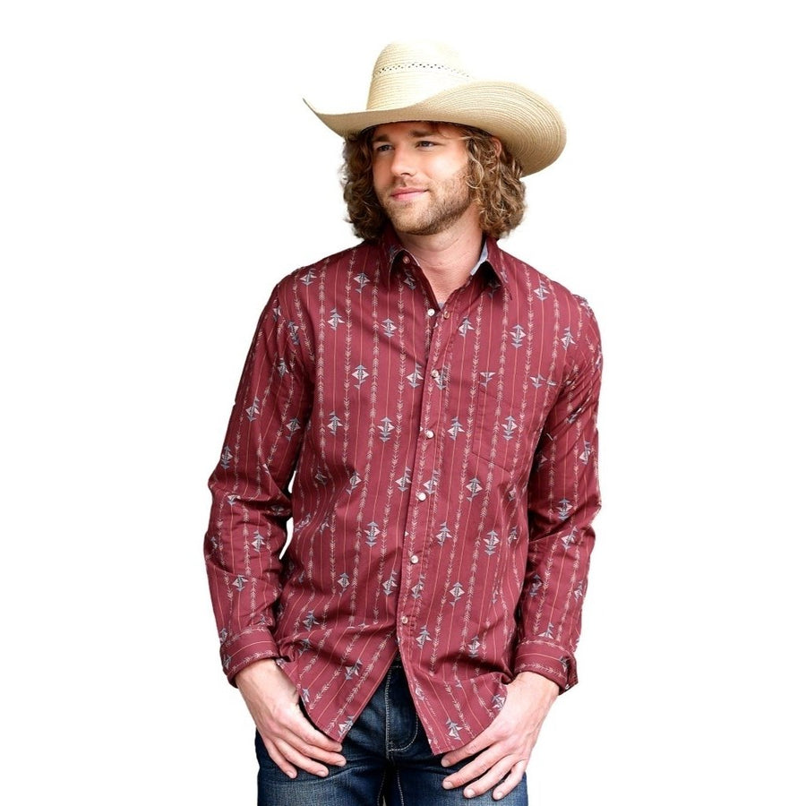 Tin Haul Western Shirt Mens Long Sleeve Aztec Wine 10-001-0064-0224 WI Image 1