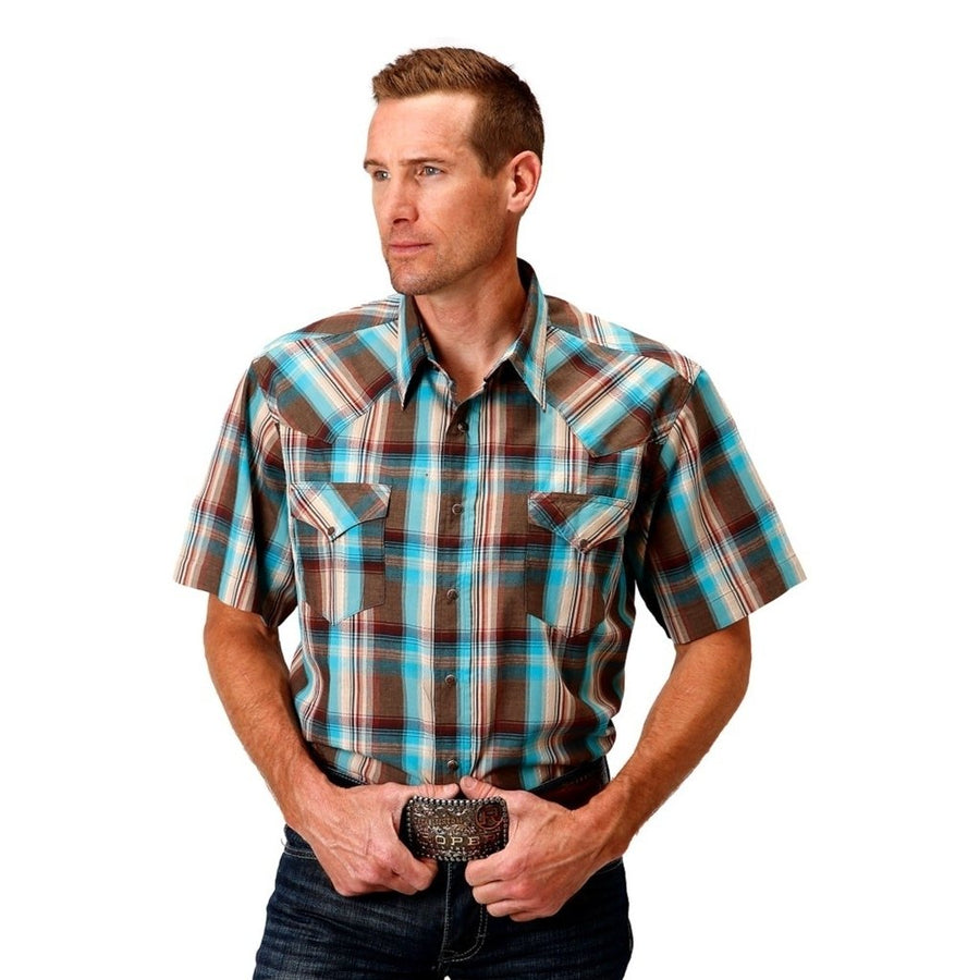 Roper Western Shirt Mens S/S Plaid Snap Brown 03-002-0062-0312 BR Image 1