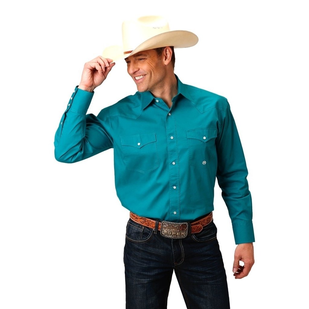 Roper Western Shirt Mens L/S Solid Snap Turq 03-001-0765-2025 BU Image 1