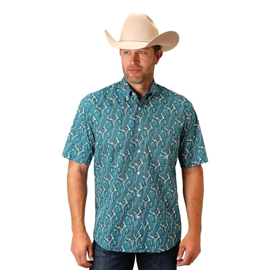 Roper Western Shirt Mens S/S Paisley Print Button 03-002-0326-2016 BU Image 1