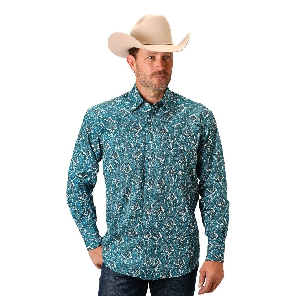 Roper Western Shirt Mens L/S Upstream Turquoise 03-001-0225-2016 BU Image 1