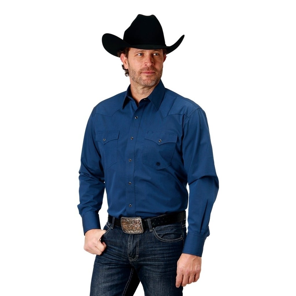 Roper Western Shirt Mens Long Sleeve Solid Snap 03-001-0265-0185 BU Image 1