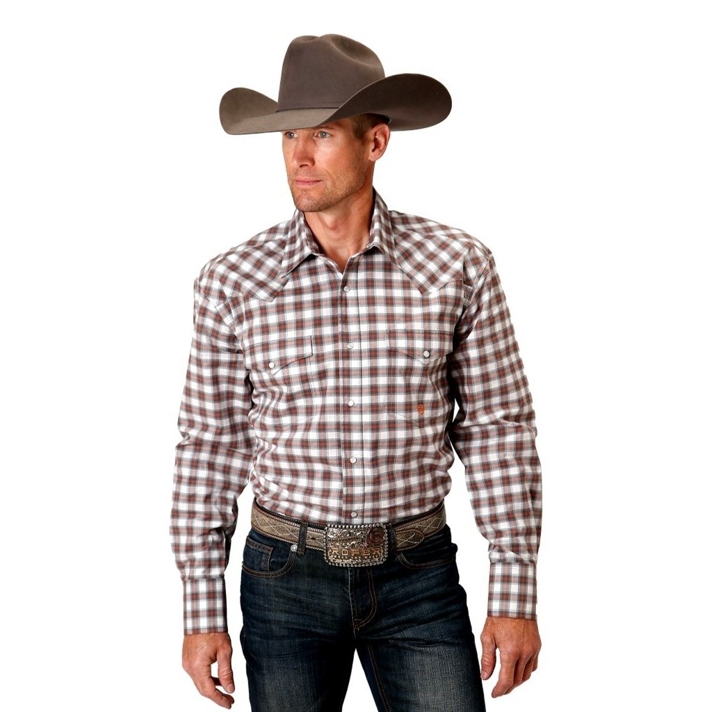 Roper Western Shirt Mens L/S Check Plaid Gray 03-001-0278-2092 GY Image 1