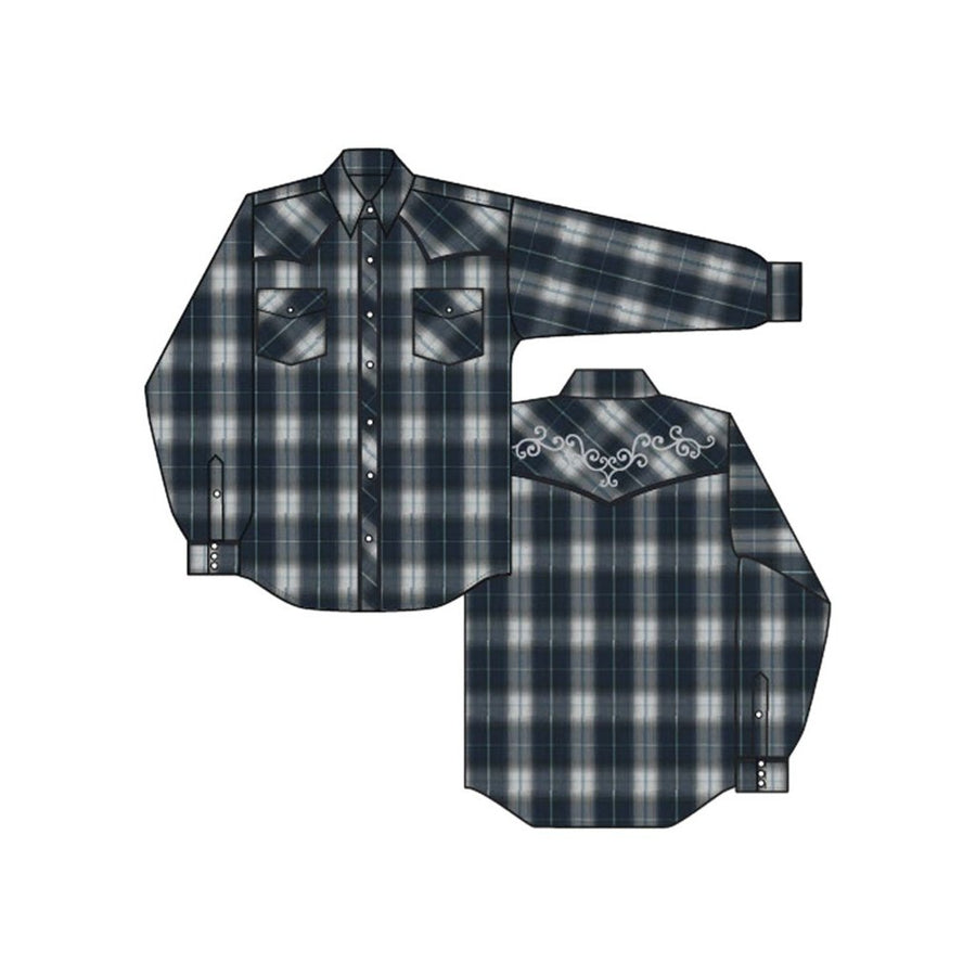 Roper Western Shirt Mens L/S Plaid Snap Navy 01-001-0016-2004 BU Image 1