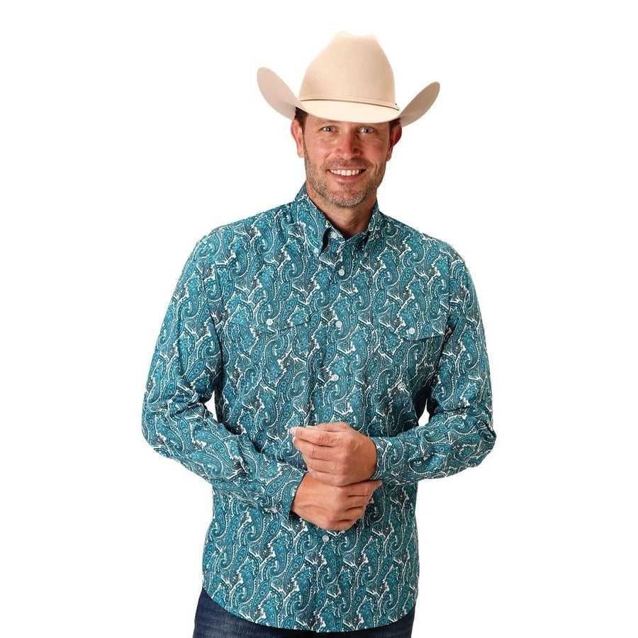 Roper Western Shirt Mens L/S Button Turquoise 03-001-0325-2016 BU Image 1