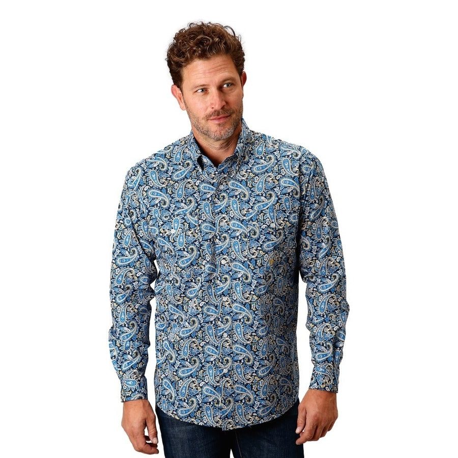 Roper Western Shirt Mens L/S Button Print Blue 03-001-0325-2015 BU Image 1