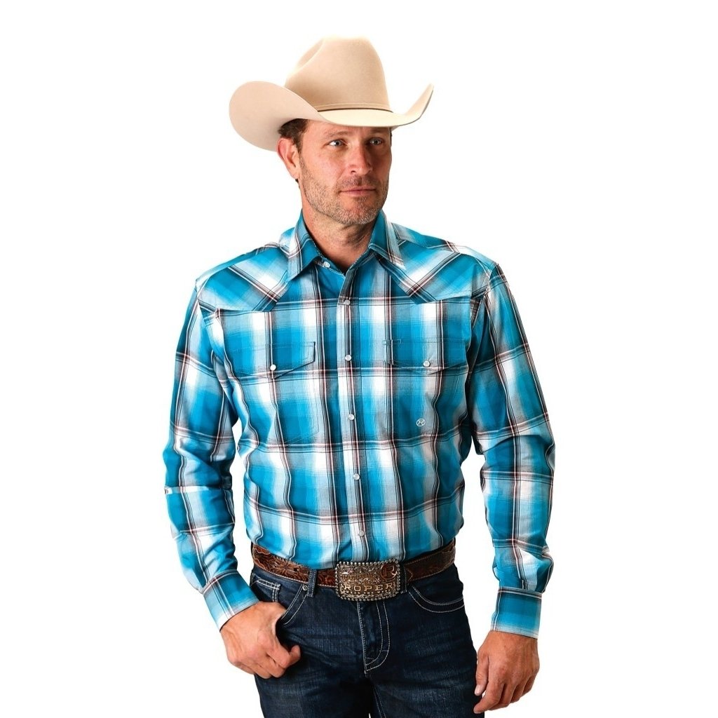 Roper Western Shirt Mens L/S Ombre Turquoise 03-001-0278-2087 BU Image 1