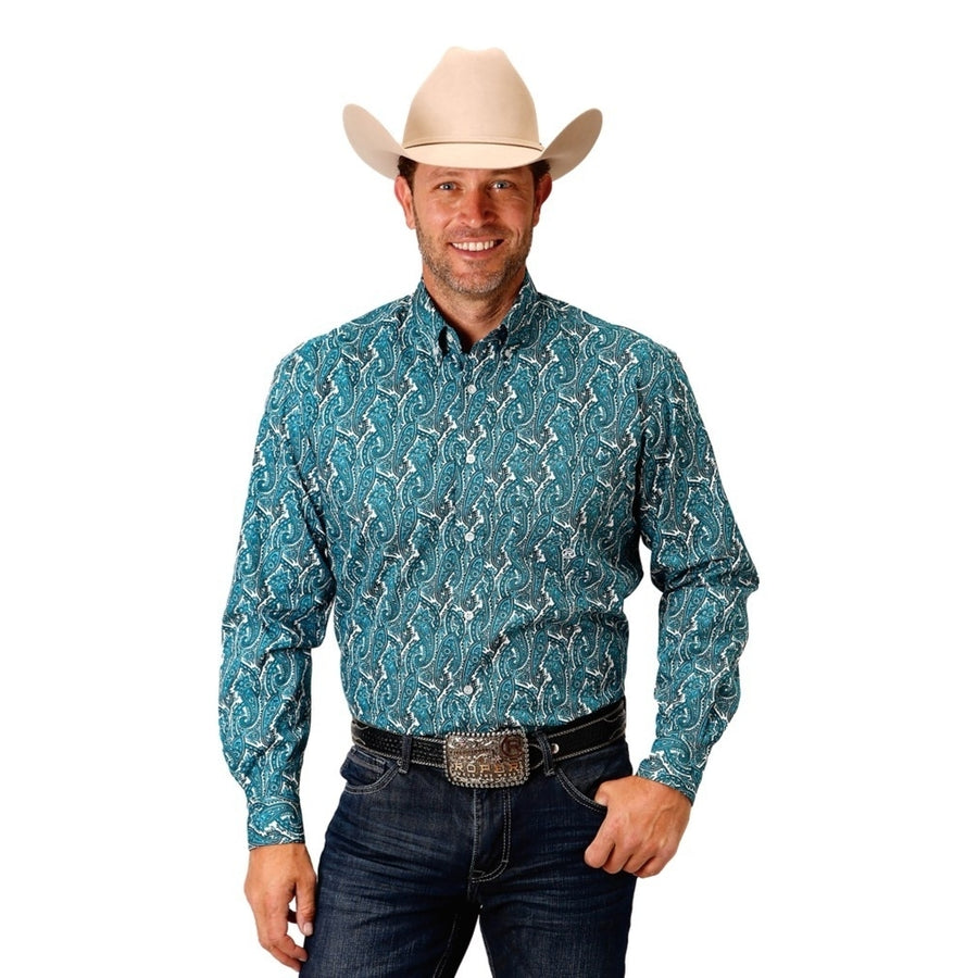 Roper Western Shirt Mens L/S Paisley Button Turq 03-001-0326-2016 BU Image 1