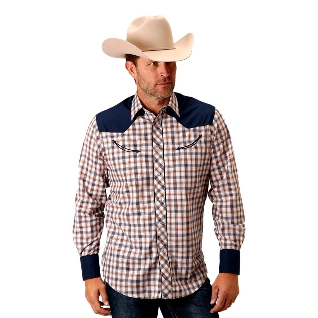 Roper Western Shirt Men L/S Snap Plaid Fancy Yokes 01-001-0087-2001 BU Image 1