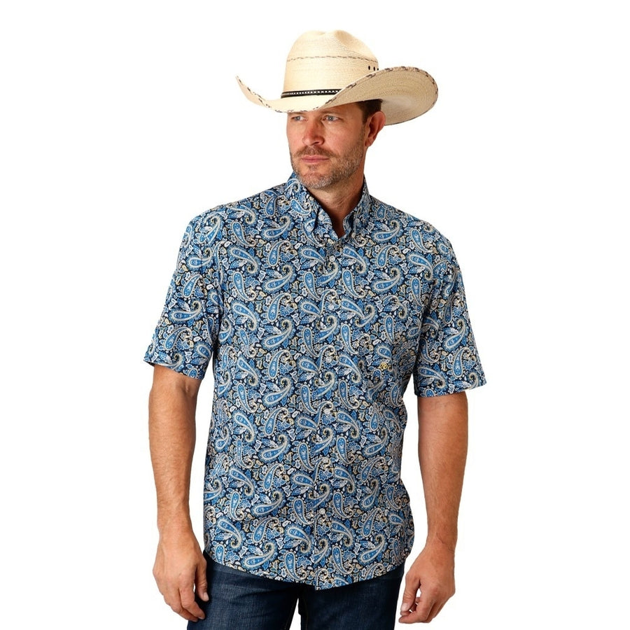 Roper Western Shirt Mens S/S Paisley Print Button 03-002-0326-2015 BU Image 1