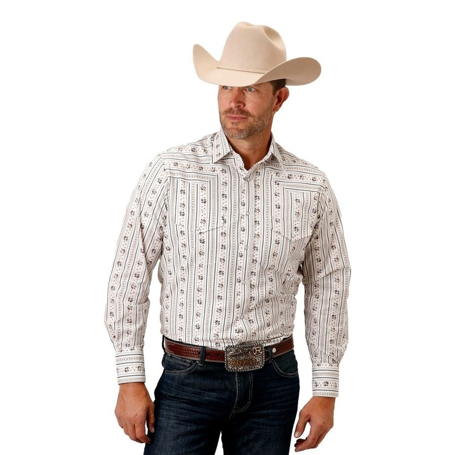 Roper Western Shirt Mens L/S Snap Wallpaper Stripe 01-001-0179-3058 WH Image 1