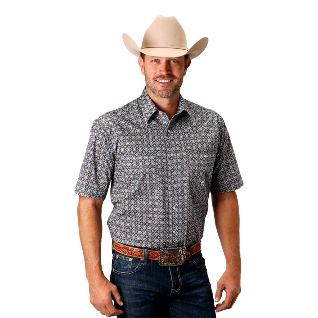 Roper Western Shirt Mens S/S Snap Front Foulard 03-002-0225-2019 GY Image 1