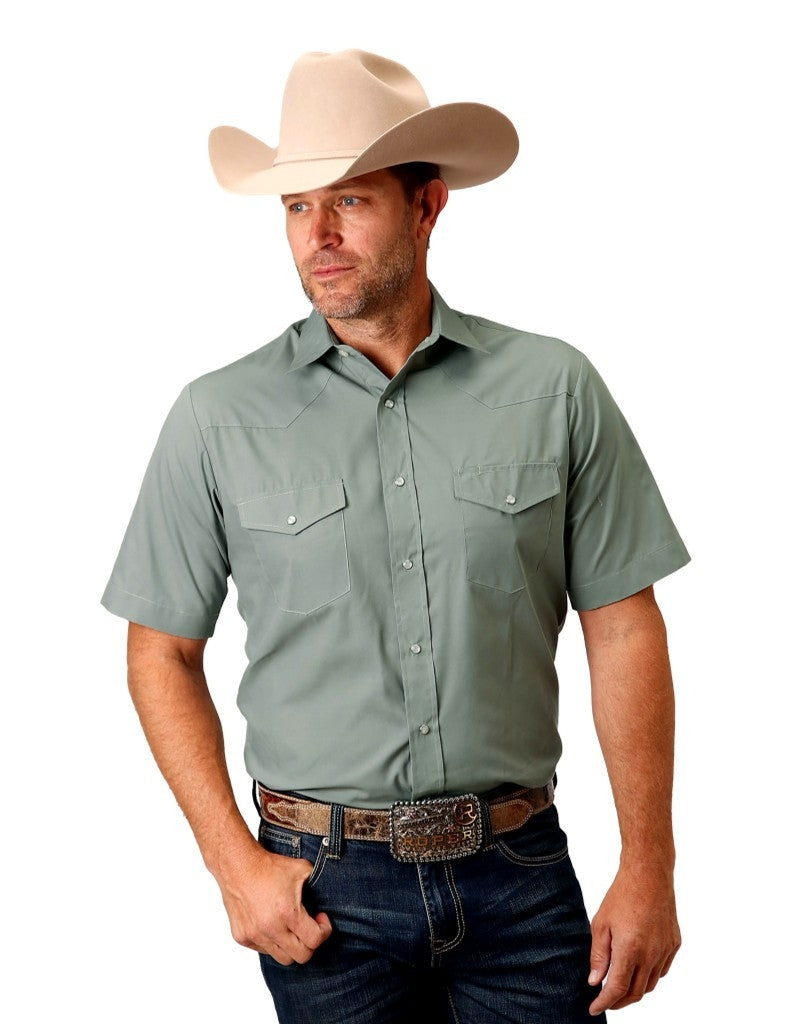 Roper Western Shirt Mens Short Sleeve Solid Snap 01-002-0025-0253 GR Image 1