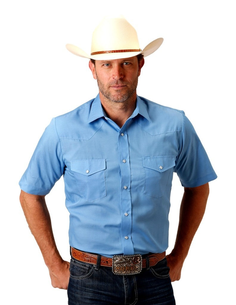 Roper Western Shirt Mens Short Sleeve Solid Snap 01-002-0025-0252 BU Image 1