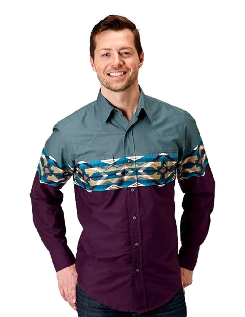 Roper Western Shirt Mens L/S Tile Aztec Wine 03-001-0431-1015 WI Image 1